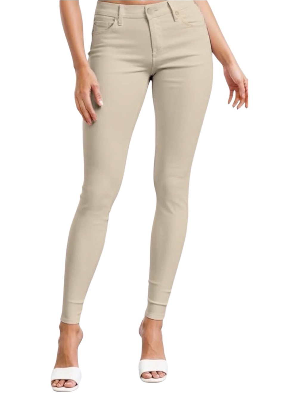 Slim High-Rise Skinny Jeans in Beige
